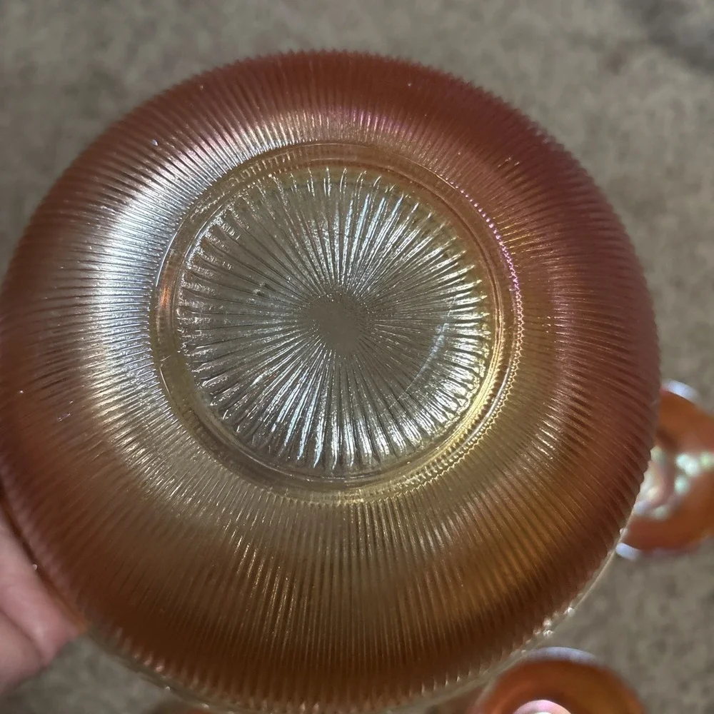 Vintage Carnival Glass Berry Bowl Set Prism & Daisy Ribbed Marigold 7 Piece Set